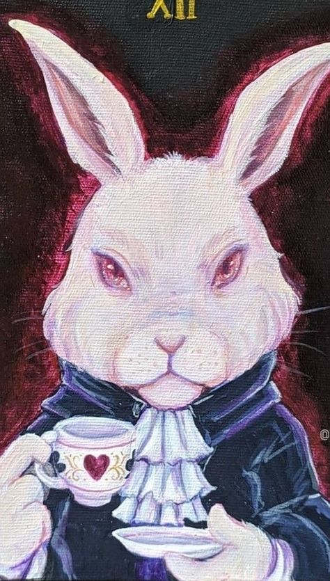 Dark Alice In Wonderland Painting, Alice In Wonderland Rabbit Drawing, Alice In Wonderland Acrylic Painting, Alice In Wonderland Canvas Painting, Dark Alice In Wonderland Art, Decoupage Walls, Dark Alice In Wonderland Aesthetic, Rabbit Painting Acrylic, White Rabbit Drawing