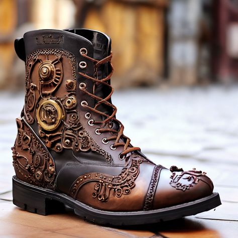 Old Boots Aesthetic, Steampunk Masquerade, Sleepy Hallow, Descendants Oc, Animation Blender, Boots Aesthetic, Steampunk Shoes, Steampunk Boots, 3d Product Animation