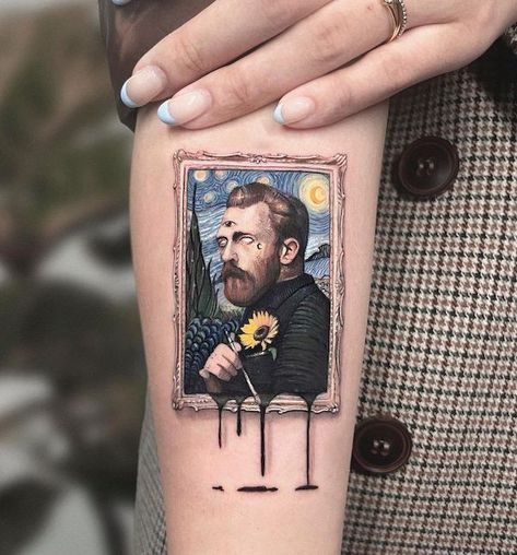 45 Amazing VINCENT VAN GOGH TATTOOS | Cuded Van Gogh Tattoos, Starry Night Tattoo, Van Gogh Tattoo, Night Tattoo, Framed Tattoo, Kunst Tattoos, Omerta Tattoo, Famous Tattoos, Tatuaje A Color