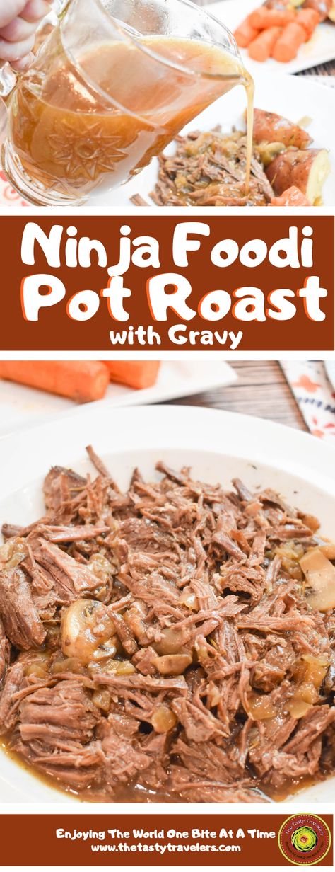 When we think of a comforting home cooked meal, we go straight for the pot roast!  Is there anything better than a nice, tender and juicy pot roast served with potatoes and carrots?  Don't forget the gravy too!!  Yumm!!Pot roast is a for sure win at our house.  Everyone loves it and requests it almost weekly!  We hope that you will enjoy our recipe for Ninja Foodi Pot Roast with Gravy as much as we do!  Enjoy! Ninja Foodi Pot Roast, Juicy Pot Roast, Pot Roast With Gravy, Comforting Home, Roast With Gravy, Instant Pot Pot Roast, Recipe Hacks, Potatoes And Carrots, Potato Skin