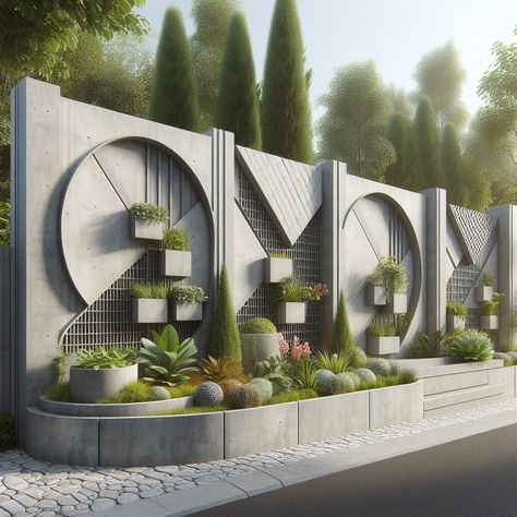 Solar Lamps, Circular Buildings, Compound Wall Design, Gate Wall Design, Garden Wall Designs, Front Wall Design, Apartment Exterior, House Outer Design, Compound Wall