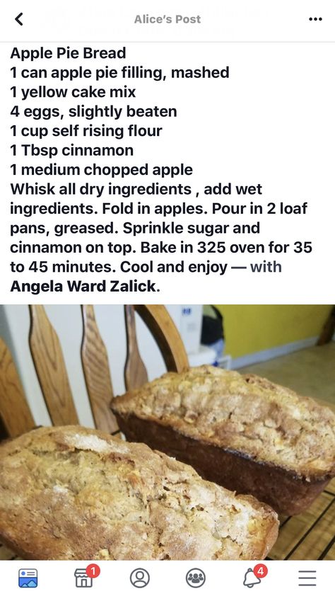 apple bread cake mix apple pie filling Cake Mix Apple Pie Filling, Apple Pie Bread, Apple Bread Recipe, Cake Filling, Apple Pie Filling, Bread Recipes Sweet, Apple Pies Filling, Cake Mix Recipes, Easy Bread