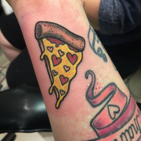 Yellow Tattoo Ink, Pizza Tattoo, Alchemy Tattoo, Food Tattoos, Dibujos Tattoo, Red Tattoos, Tattoo Project, Dream Tattoos, American Traditional Tattoo