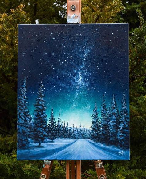 Paint Night Ideas Winter, Snow Painting Ideas, Easy Winter Acrylic Paintings, Simple Winter Painting, Painting Ideas On Canvas Step By Step, Winter Painting Ideas On Canvas, Winter Canvas Painting Ideas Easy, Winter Paintings On Canvas Acrylics, Winter Painting Ideas