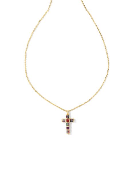 A meaningful symbol gets a touch of glam in the Gracie Gold Cross Short Pendant Necklace in Multi Mix. Princess cut crystals are arranged in a sparkling cross shape and paired with a dainty chain. Sweet and full of shine, add this pendant to your everyday style rotation as a reminder of what matters to you most. Metal 14k Gold Over Brass Material Dark Blue Crystal, Dark Green Crystal, Light Red Crystal, Purple Crystal, Red Orange Crystal, Violet Crystal Closure Lobster Clasp W/ Single Adjustable Golden Rose Necklace, Gold And Garnet Jewelry, Jewelry Combo, Big Pendant Necklace, Gracie Gold, Violet Crystal, Italian Necklace, Short Pendant Necklace, Cross Necklace Women