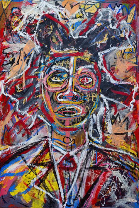 Basquiat Self Portrait, Neoexpressionism Art, Neo Expressionism Art, T Shirt Art Painting, Basquiat Portrait, African Modern Art, Heavy Paint, Expressionist Portraits, Jm Basquiat