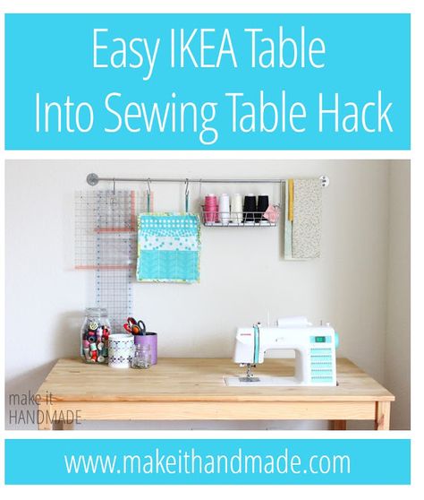 Create a sewing table using an inexpensive Ikea table. Sewing Hobbies, Sewing Machine Table Diy, Diy Sewing Table, Sewing Desk, Sew Ideas, Sewing Station, Sewing Caddy, Sewing Machine Tables, Table Ikea