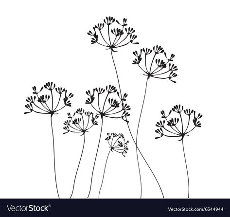 Fennel Flower, Wheat Tattoo, Dandelion Drawing, Hand Embroidery Patterns Free, Silhouette Drawing, Flower Silhouette, Envelope Art, Silhouette Illustration, Watercolor Paintings Easy