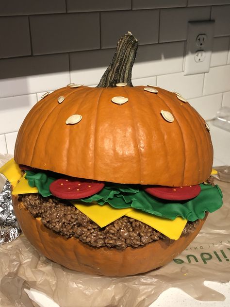 Hamburger Pumpkin, Decorating Pumpkins Without Carving, Pumpkin Decorating Diy, Creative Pumpkin Decorating, Halloween Pumpkin Carving Stencils, Pumpkin Carving Contest, Pumpkin Decorating Contest, No Carve Pumpkin Decorating, Creative Pumpkin Carving