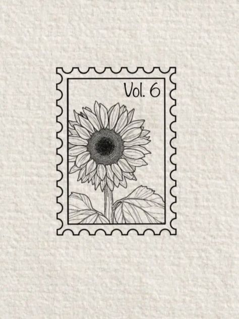 Sunflower With Writing Tattoo, Sunflower Postage Stamp Tattoo, Sunflower And Sun Tattoo, Postage Stamp Tattoo Ideas, 1d Tattoos Ideas, Sunflower Tattoo Arm, Harry Styles Sunflower Vol 6, Hope Tattoos, 1d Tattoos