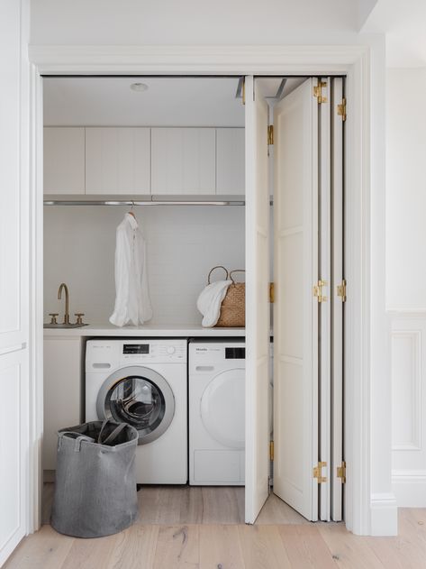 The Edit | Designing Laundry Spaces Hideaway Laundry, Euro Laundry, Laundry In Kitchen, European Laundry, Laundry Cupboard, Small Utility Room, Laundry Doors, Hidden Laundry, Utility Cupboard