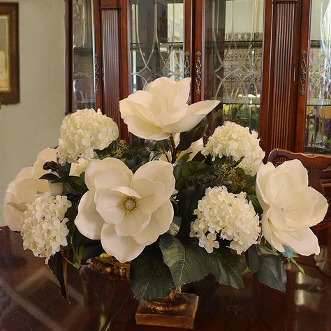 Floral Home Decor Magnolia and Hydrangea Large Silk Flower Arrangement Spring Floral Arrangements Silk, Silk Floral Centerpiece, Hydrangea Flower Arrangements, Silk Flower Centerpieces, Rose Floral Arrangements, Spring Flower Arrangements, Hydrangea Centerpiece, Spring Floral Arrangements, Succulent Centerpieces