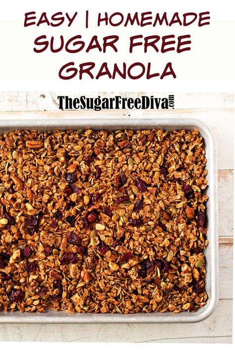 Homemade Granola Cereal Recipes, Sugarfree Granola Recipe, Healthy Sugar Free Breakfast, Healthy Granola Recipe Low Calorie, Homemade Low Carb Granola, Homemade Granola Bars Healthy Easy Breakfast Recipes, No Sugar Added Granola Recipe, Homemade Granola Healthy Clean Eating, Macro Friendly Granola Recipe