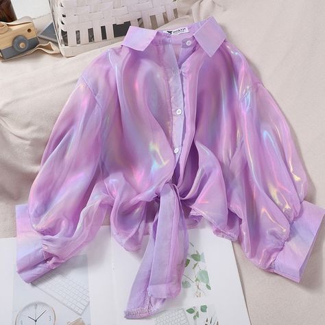 Holographic Shirt, Sparkle Blouse, Satin Shirts, Ladies Chiffon Shirts, Chiffon Shirt Blouse, Half Shirts, Oversized Blouse, Spring Women, Shirts Women