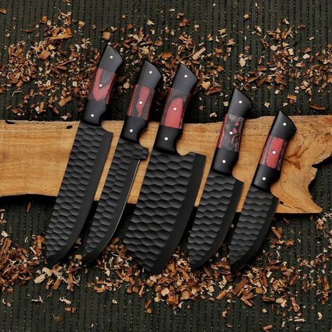 Chef Knives Set 5 Pcs Damascus Steel Blade With Wood Handle Kitchen Knives Set Birthday Gift for Him Father's Day Gifts . Damascus Steel Hand Forged Chef knives set 5 Pcs Dimensions: Overall Length: (12.5", 11.5", 11", 10", 8.5") Blade Length: (8", 7", 6.5", 5.75", 4.5") Handle Length: (4.5", 4.5", 4.5", 4.25", 4") Blade Width: (1.75", 1.25", 2", 1.5", 1.25") Blade Material = (1095 ,15N20 ) Damascus Steel Handle Material: Wood, steel bolster and Mosaic Pin LEATHER BAG DM or Contact Below Deta... Gifts For Boyfriend Anniversary, Handmade Gifts For Men, Chef Knives, Chef Knife Set, Mens Anniversary Gifts, Knife Set Kitchen, Handmade Knives, Boyfriend Anniversary Gifts, Knife Set