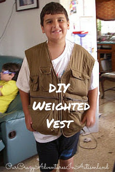 Need a weighted vest at home to help with sensory needs? Here's a frugal way to make one Diy Weighted Vest, Snoezelen Room, Sensory Strategies, Crazy Adventures, Sensory Items, Diy Sensory, Deep Pressure, Calm Kids, Sensory Diet