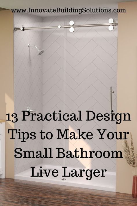 13 design tips to make your small bathroom live larger. | Innovate Building Solutions | Laminated Shower Wall Panels | Shower Pans | Upgrade Your Shower #BathroomRemodel #ShowerBase #ShowerWallPanels Shower Instead Of Bathtub, Tub Surround Panels, Acrylic Shower Base With Tile Walls, Diy Shower Surround Cheap, Waterproof Laminate Shower Walls, Bathroom Laminate Wall Panels, Laminated Shower Wall Panels, Changing Tub To Shower Only, Diy Tile Shower Walls