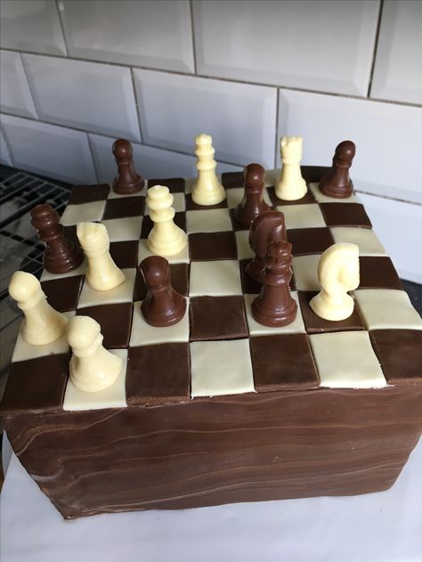 Chess board birthday cake Chess Theme Cake, Chess Party, Chess Cake, Checker Board, Birthday Cake Chocolate, Theme Cake, Theme Birthday, Cake Shop, Themed Cakes