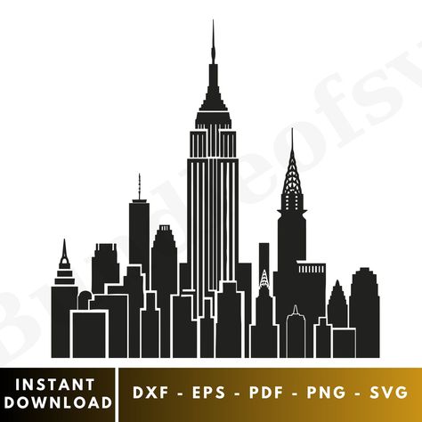 New York Silhouette, New York Theme, New York Graffiti, New York City Skyline, Nyc Skyline, Famous Landmarks, Cut Canvas, Travel Lover, Silhouette Svg