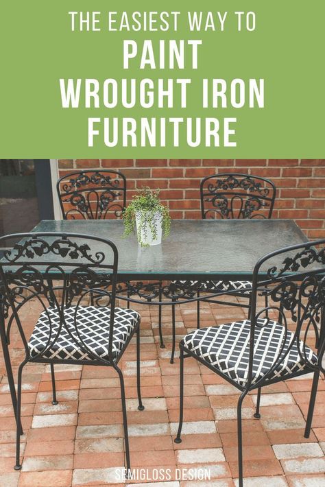 Learn how to paint wrought iron furniture the easy way! Updating vintage patio furniture is so easy with the proper prep and tools! #semiglossdesign #furniturepainting #paintedfurniture #patio #furnituremakeover Iron Patio Furniture Makeover, Vintage Patio Furniture, Patio Furniture Makeover, Iron Patio Furniture, Vintage Patio, Wrought Iron Patio Furniture, Wrought Iron Furniture, Metal Patio Furniture, Wrought Iron Table