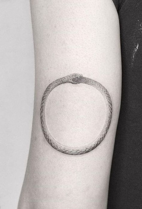 Ouroboros Tattoo 97 Ouroboros Tattoos, Kundalini Tattoo, Placement Tattoo, Little Alchemy, Minimalistic Tattoos, Ouroboros Tattoo, World Serpent, Alchemic Symbols, Tattoo Minimalist