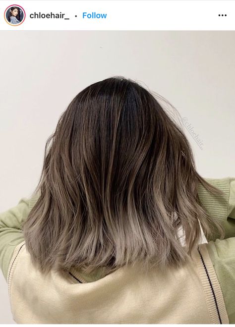 Ash Grey Short Hair Asian, Short Ash Brown Balayage, Ash Brown Ombre Hair Short, Asian Balayage Short Hair, Gradient Hair Color Brown, Short Hair Balayage Asian, Hair Color Ideas For Asian Short Hair, Ash Grey Balayage Short Hair, Ash Brown Balayage Short Hair