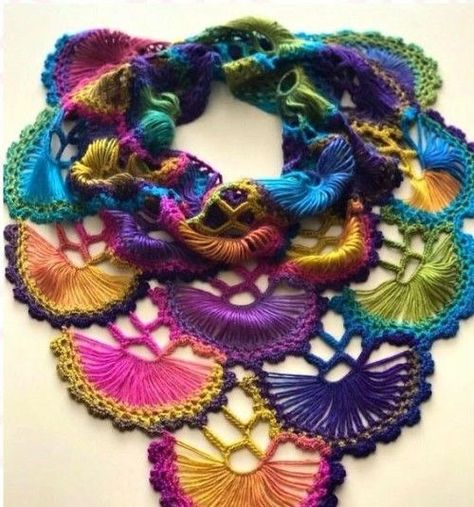 Turkish Fan Shawel - Free Pattern & Video | Beautiful Skills - Crochet Knitting Quilting | Bloglovin’ Crocheted Rainbow, Hairpin Lace Crochet, Form Crochet, Crochet Tops Free Patterns, Crochet Shawls And Wraps, Rainbow Crochet, Crochet Wrap, Freeform Crochet, Shawl Crochet Pattern