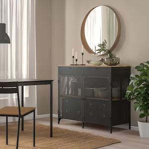 Ikea Sideboard, Traditional Sideboard, Ikea New, Buffet Console, Ikea Furniture Hacks, Black Sideboard, Set Of Drawers, Black Side Table, Glass Cabinet Doors