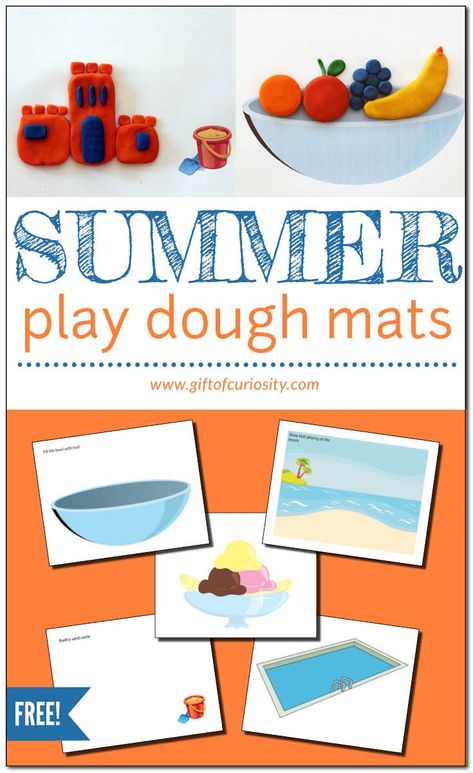 Free printable Summer Play Dough Mats for summer fun! This activity develops fine motor skills and promotes sensory play. Great for young kids! #summer #playdough #sensoryplay #finemotor #finemotorskills #giftofcuriosity #giftofcuriosityprintables #freeprintable || Gift of Curiosity Summer Playdough Mats, Playdoh Ideas, Playdough Ideas, Childcare Ideas, Free Educational Printables, Play Dough Mats, Summer Homeschool, Free Worksheets For Kids, Dough Mats