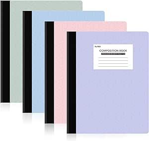 SUNEE Composition Notebooks (4 Pack) - College Ruled Paper, Composition Book, 9 3/4" x 7 1/2", 80 Sheets/160 Pages, Assorted Colors, School, College & Office Supplies Notebooks Composition, Aesthetic Supplies, College Ruled Paper, Back To School List, Paper Composition, Composition Books, College Office, Composition Notebooks, School List