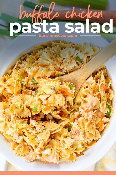 Buffalo Chicken Pasta Salad, Chicken Pasta Salad Recipes, Buns In My Oven, Spicy Buffalo Chicken, Buffalo Chicken Pasta, Paleo Recipe, Pasta Salad Recipe, Chicken Pasta Salad, Salad Ideas