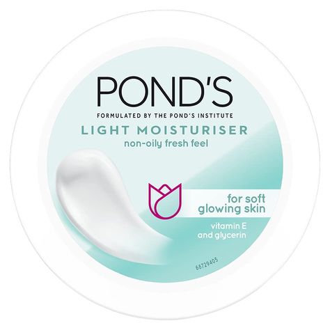 Ponds Light Moisturiser - With Vitamin E For Non-Oily Fresh Feel Non-oily & Non-sticky finish Lightweight formula For all seasons #ponds #lightmoisturiser #nonoily #softskin #glowingskin #usa #uk #india #ksa #germany #canada #women #healthyskin Moisturised Skin, Pattern Packaging, Pond Lights, Light Moisturizer, Vitamins For Skin, Vitamin B3, Moisturizer For Dry Skin, Amino Acid, Spf 15