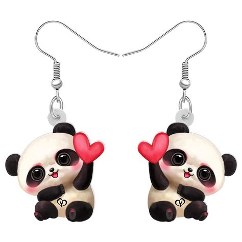 PRICES MAY VARY. Adorable panda earrings.Original designed by WEVENI. Weight :2.2g. Size :22mm x 24mm approximately &0.86"tall &0.94"width. Made of acrylic and stainless-steel hooks.safety,lightweight,Nickel free,hypoallergenic.Double-sided pattern Cute jewelry for yourself,mom, wife, grandma, daughter on mother's day ,valentine's day,Christmas,birthday,party.They can bring you good mood every day. Dainty earrings came in a cute velvet drawstring pouch for storing.The WEVENI jewelry gives you a Panda Earrings, Panda Jewelry, Dangle Earrings Boho, Cute Panda, Dainty Earrings, Acrylic Earrings, Charm Gift, Estilo Boho, Animal Jewelry