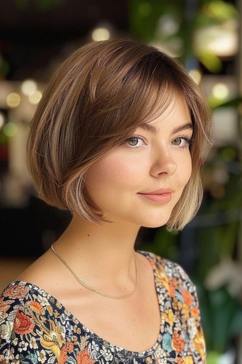 A Short Bob with Long Bangs for Round Faces Corte Short Bob, Lob Haircuts, Short Hair Cuts For Round Faces, Chic Short Haircuts, Bob Hair Color, Bob Hairstyles With Bangs, Fall Hair Cuts, Short Layered Haircuts, Bob Hairstyles For Fine Hair