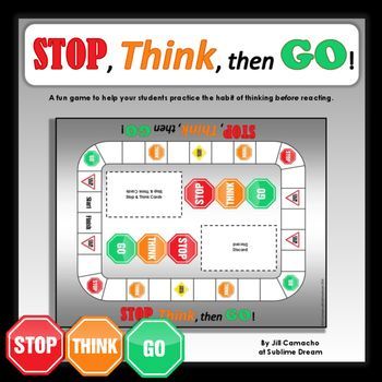 Stop, Think, then Go! game for practicing impulse control Stop Think Go Activities, Lagging Skills, Impulse Control Activities For Kids, Impulse Control Worksheets, Control Worksheet, Social Skills Games, Counseling Techniques, Stop And Think, Social Skills Groups