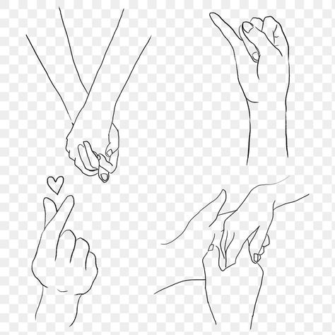 Friendship Black And White, Couples Hand Tattoos, Friendship Black, Couples Hands, Hand Outline, Black And White Outline, S Png, Hand Gestures, Couple Hands