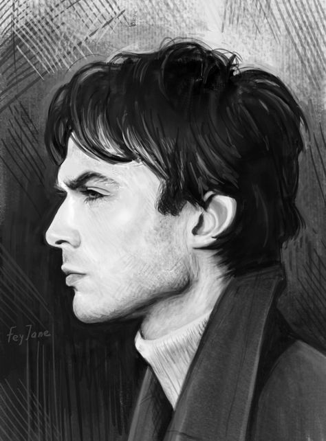 Ian Somerhalder by Feyjane Ian Somerhalder Side Profile, Damon Salvatore Sketch, Damon Salvatore Art, Ian Somerhalder Drawings, Damon Salvatore Drawing, Drawing Vampire, Old Man Pictures, Vampire Drawings, Harry Potter Art Drawings