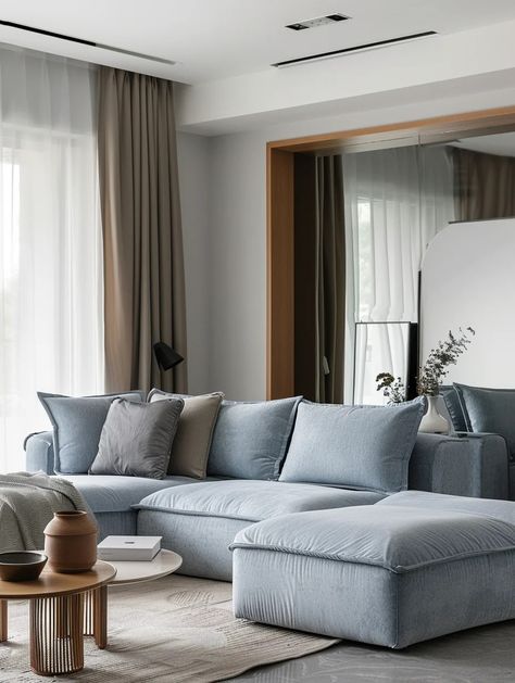 60 Blue Sofa Living Room Ideas for a Cozy and Modern Home Decoration – CreativeBooster Blue Grey Couch Living Room, Blue Sofa In Living Room, Powder Blue Sofa, Blue Sofa Living Room Ideas, Blue Sofa Living Room, Blue And Yellow Living Room, Sofa In Living Room, Sofa Living Room Ideas, Blue Sofa Living