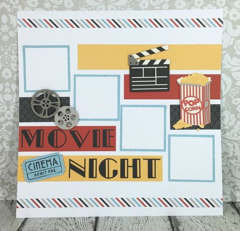 Cricut Movie Night Scrapbook Layout Movie Themed Scrapbook Page, Movie Night Scrapbook Page, Theatre Scrapbook Ideas, Movie Scrapbook Ideas, Diy Movie Tickets, Preschool Scrapbook, Couple Scrapbook, Scrapbook Calendar, Pet Scrapbook Layouts