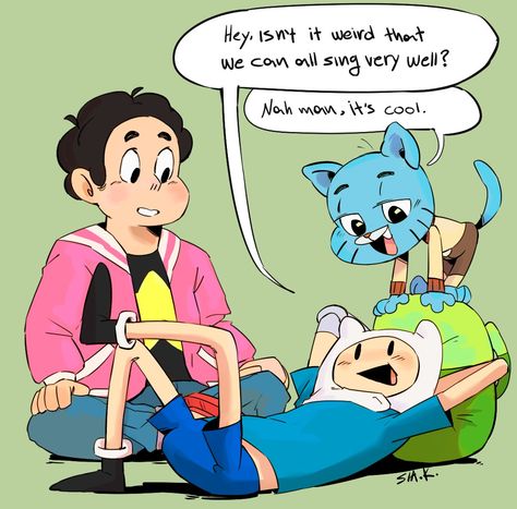 Steven Universe Adventure Time Crossover, Cartoon Network Crossover Fanart, Animated Show Characters, Mindie Arts, Cartoon Crossovers Fanart, Pregnant Art, Steven Universe Crossover, Crossover Fanart, Crossover Art