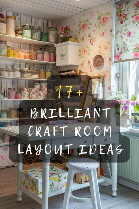 Ready to revamp your craft room? Check out these 17 layout ideas that will inspire your creativity and keep your supplies organized. From cozy nooks to spacious workstations, you'll find plenty of inspiration here. Click to explore all the ideas! 🌟✂️ #CraftRoomInspo #CreativeSpaces #DIYOrganization #CraftingLife #CraftRoomDesign Small Craft Room Idea, Comfy Craft Room, Small Office Craft Room Ideas, 12x12 Craft Room Layout, Cozy Craft Room Reading Nooks, Shabby Chic Craft Room Ideas, Cozy Craft Room Ideas, Sewing Room Layout Ideas, Vintage Craft Room Ideas