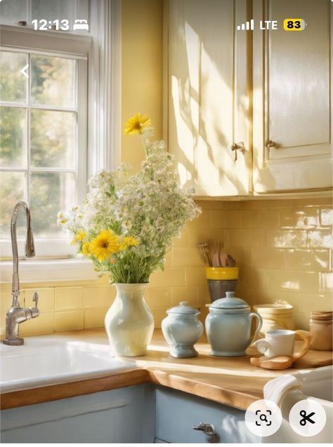 #happycolor #interiordecor #homedecor #colorpsychology #happyliving #designinspiration #homevibes #positiveenergy #colorfulhome #boredpanda Yellow Kitchen Decorating Ideas, Cheerful Kitchen Ideas, Pale Yellow Kitchen Ideas, Small Kitchen Wall Colors, Home Decor Ideas Color Schemes, Yellow Wall Kitchen, Kitchen Design Palette, Yellow Walls Kitchen, Modern Kitchen Colors Schemes