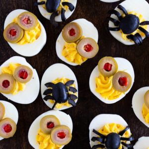 Halloween Deviled Eggs, Orange Food Coloring, Olive Relish, Charcuterie Platter, Pumpkin Stem, Halloween Appetizers, Green Food Coloring, Perfect Appetizers, Deviled Eggs