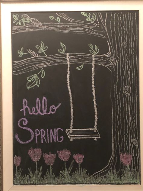 Chalkboard Ideas For April, Chalkboard Designs Spring, April Chalkboard Art, May Chalkboard Art, Spring Coffee Chalkboard Art, Chalk Art Wall, Welcome Spring Chalkboard Art, Easy Spring Chalkboard Art, Chalkboard Flowers Easy Spring