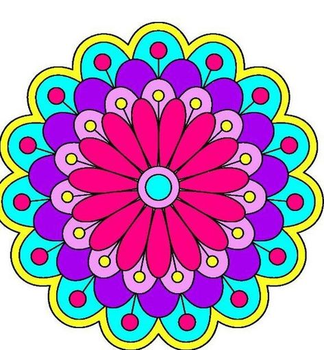 Mandalas coloreados fáciles - Mandalaweb Cow Cartoon Images, Folk Art Flowers, Cd Art, Mandala Design Pattern, Painted Rocks Craft, Mandala Art Lesson, Mandala Artwork, Dot Art Painting, Mandala Design Art