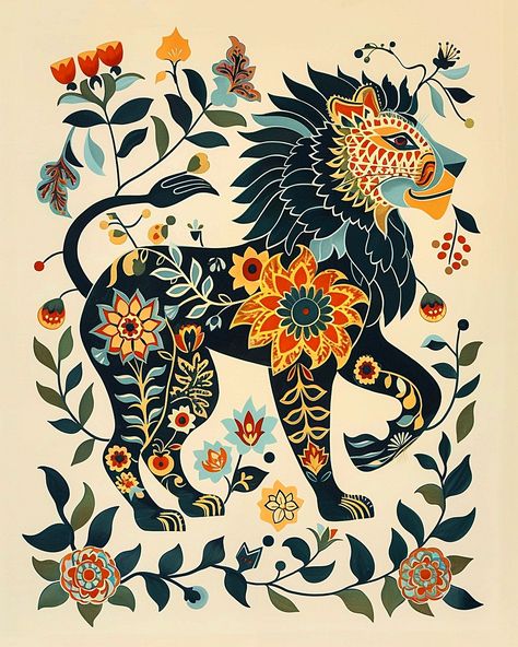 Download free HD stock image of Ai Generated Lion Folk Art Lion, Stairway Inspiration, Nordic Folk Art, Modern Folk Art, Scandinavian Folk Art, Free Illustration, Private Practice, Holiday Greeting, Wildlife Nature