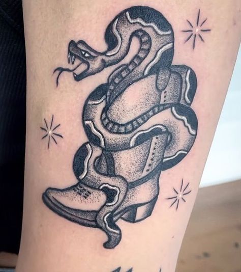 Snake In Boot Tattoo, Snake In My Boot Tattoo, Chalice Tattoo, Mama Tattoos, Snake In My Boot, Boot Tattoo, Cowboy Hat Tattoo, Hat Tattoo, Mama Tattoo