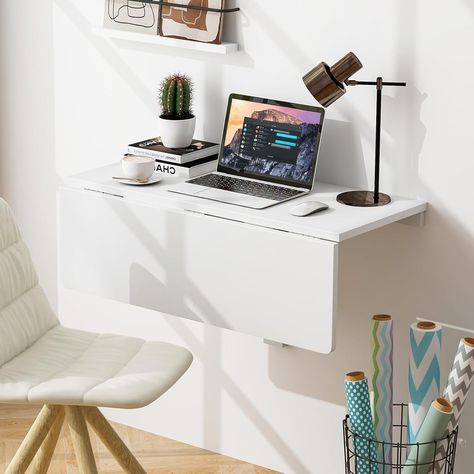 Giantex Wall Mounted Folding Table, 31.5" x 23.5" Wood Murphy Desk Drop-Leaf Table, Space Saving Foldable Floating Desk, Wall Desk Fold Down for Small Spaces, Study, Bedroom, Bathroom (CB10641WH) - Walmart.com Small Spaces Desk, Mounted Folding Table, Wall Mounted Folding Table, Floating Desk, Folding Desk, Printer Stands, Grey Desk, Table For Small Space, Wall Desk