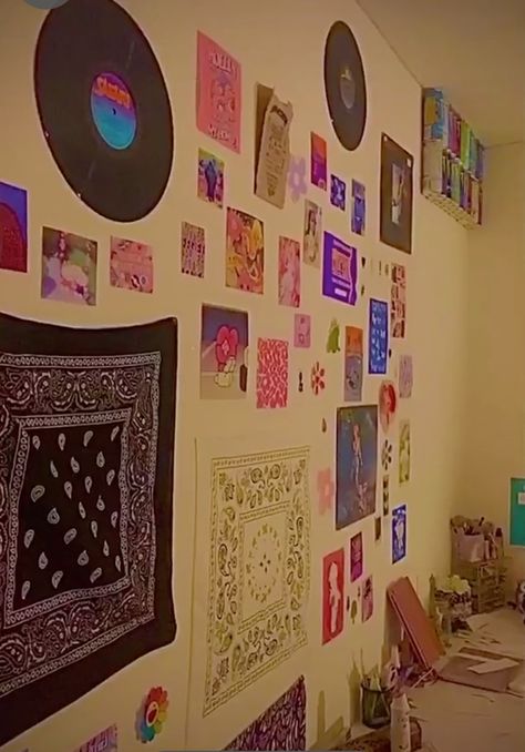 indie room inspo photo wall posters bandana records monster wall aesthecic room I Bandana Room Decor Ideas, Bandana Room Decor, Bandana Wall Decor, Photo Wall Posters, Chambre Aestetic, Indie Wall Decor, Indie Room Inspo, Ikea Room, Monster Room