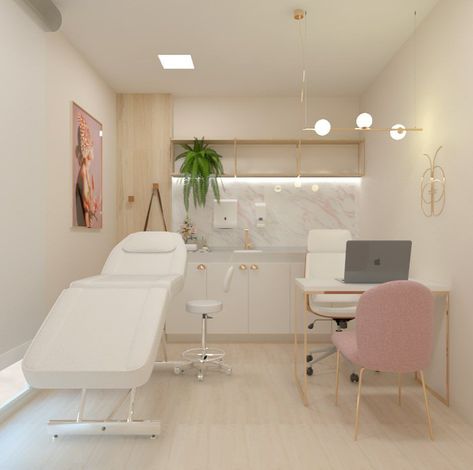 Small Medspa Design, Botox Room Design, Ultrasound Room Interior Design, Botox Clinic Design, Botox Room Decor, Aesthetic Nurse Injector Room, Botox Clinic Decor, Spa Suite Ideas, Spa Suite Decor